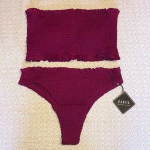 ZAFUL Smocked Frilled Bandeau Bikini Set